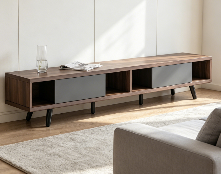 Mid-Century Modern Low-Profile Walnut TV Console - Image 2